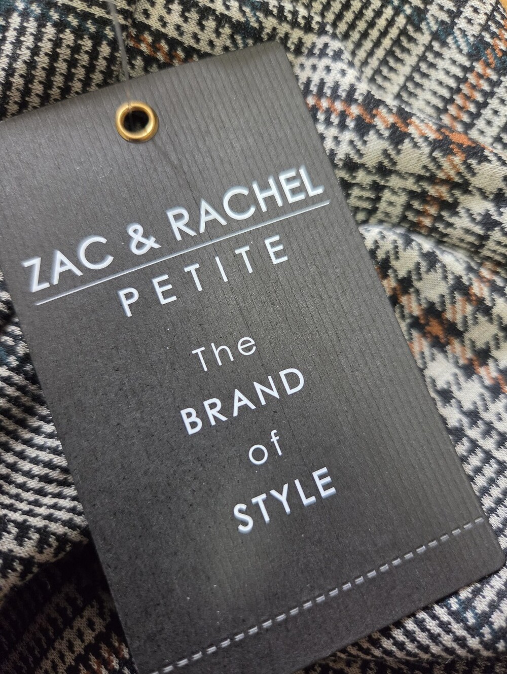 NWT Zac & Rachel Petite Glen Plaid Stretch Dress Pants - Black/Gray Size 12P - Picture 6 of 12